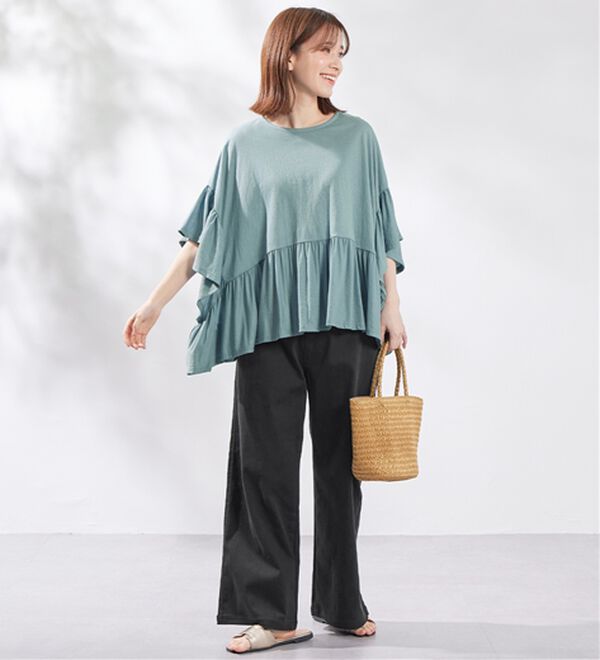 Viola e Viola（ヴィオラ エ ヴィオラ）の「ひんやり冷感ポンチョ風ギャザートップス（カットソー）」｜詳細画像