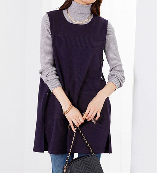 BELLUNA（ベルーナ）の「ボーダージャカード素材釦使いジャンパードレス（ジャンパースカート）」｜詳細画像