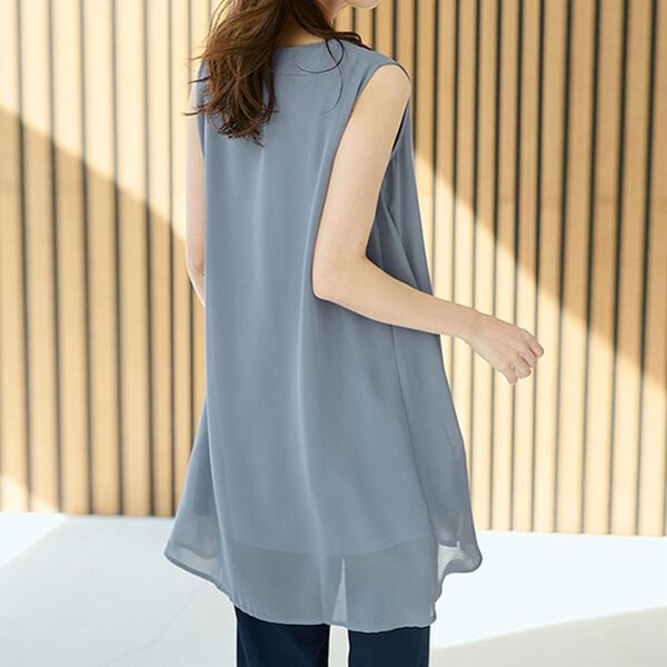 ひんやり！ノースリーブ異素材使いフレアーチュニック - ベルーナ【公式】