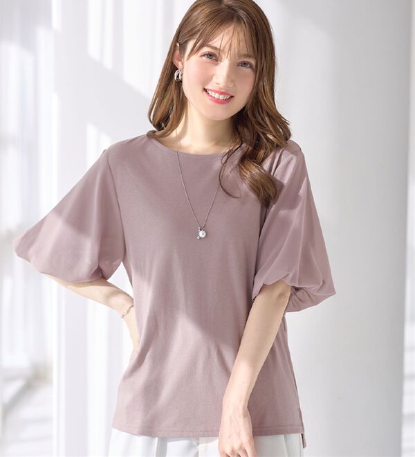alotta（アロッタ）の「袖異素材バルーンＴシャツ（カットソー）」｜詳細画像