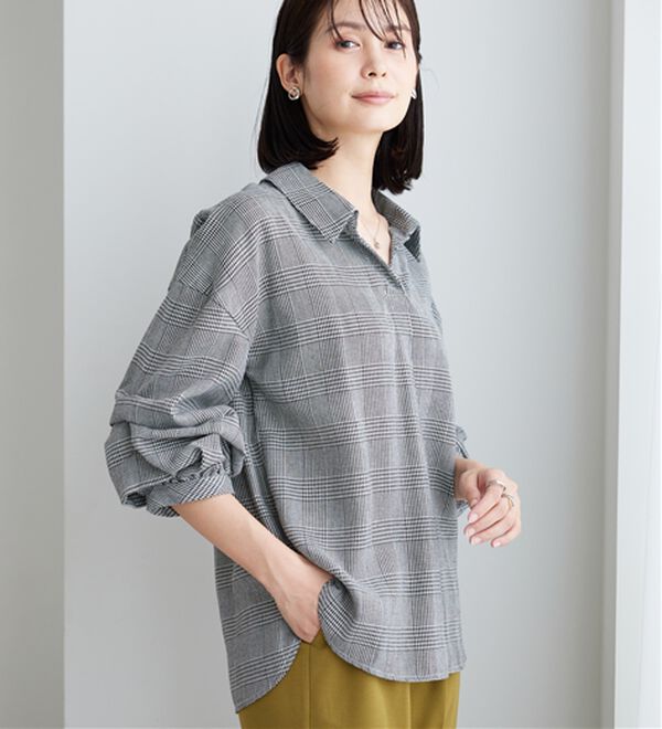 BELLUNA（ベルーナ）の「【新色追加】袖タックデザインスキッパーシャツ（シャツ）」｜詳細画像