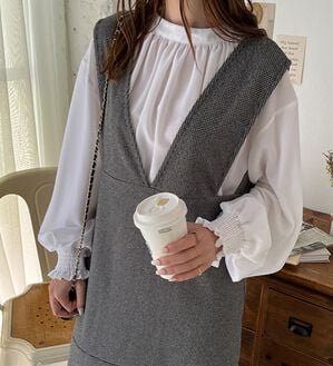 GeeRA（ジーラ）の「前後２ＷＡＹウールライクチェックジャンパースカート（ジャンパースカート）」｜グレー系