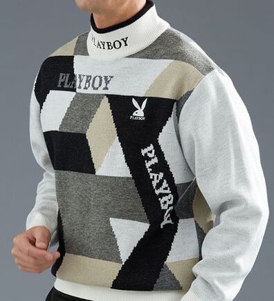 「＜プレイボーイ＞ジャカードハイネックセーター（メンズニット・セーター）」
