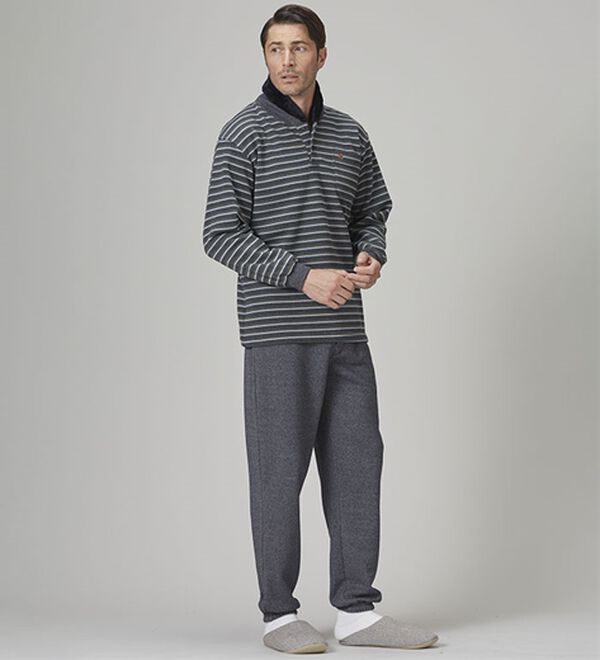 「【２着組】＜アーノルド　パーマー＞首まで暖か綿混杢調パジャマ（メンズルームウェア）」｜詳細画像