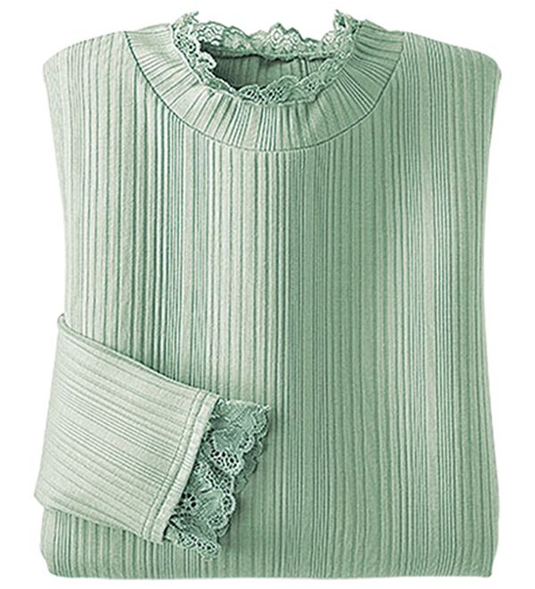 BELLUNA（ベルーナ）の「吸湿発熱あったかレース使いプルオーバー（カットソー）」｜ミント