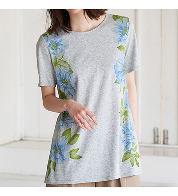 BELLUNA（ベルーナ）の「綿・テンセル（ＴＭ）繊維ロング丈プリントＴシャツ（Tシャツ）」｜詳細画像