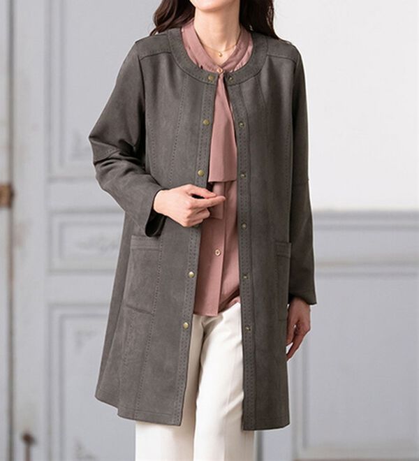 ルフラン（ルフラン）の「ストレッチスエード調ロングジャケット＜カルアージュ＞（その他ジャケット）」｜チャコール