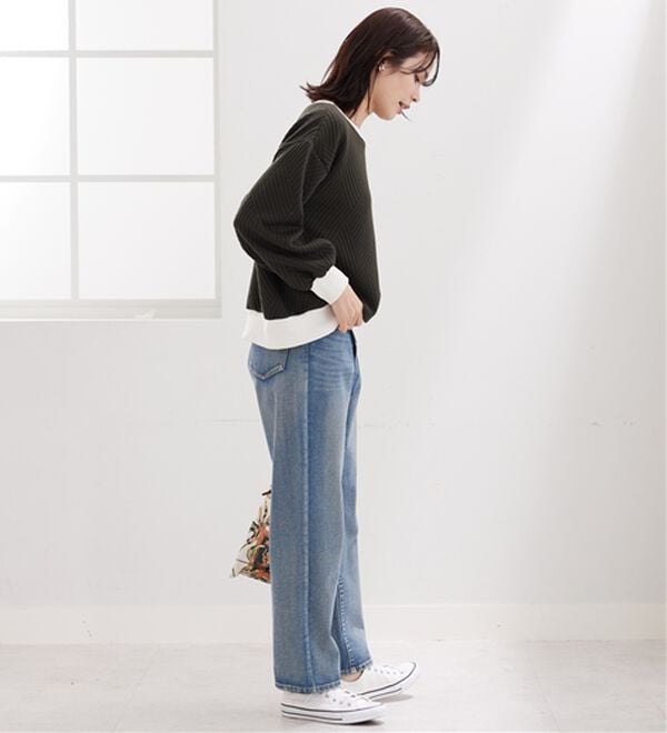 BELLUNA（ベルーナ）の「【新色追加】幾何柄ジャカード配色リブプルオーバー（カットソー）」｜詳細画像