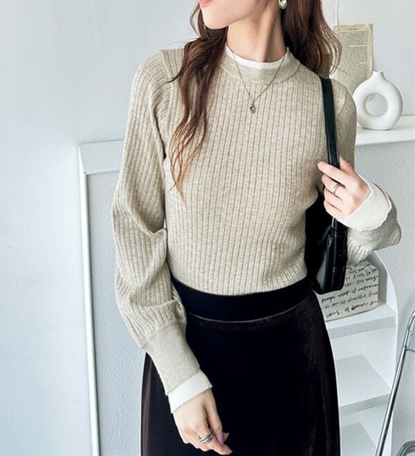 GeeRA（ジーラ）の「【再入荷】レイヤード風モチっと柔らかリブニット（ニット・セーター）」｜詳細画像