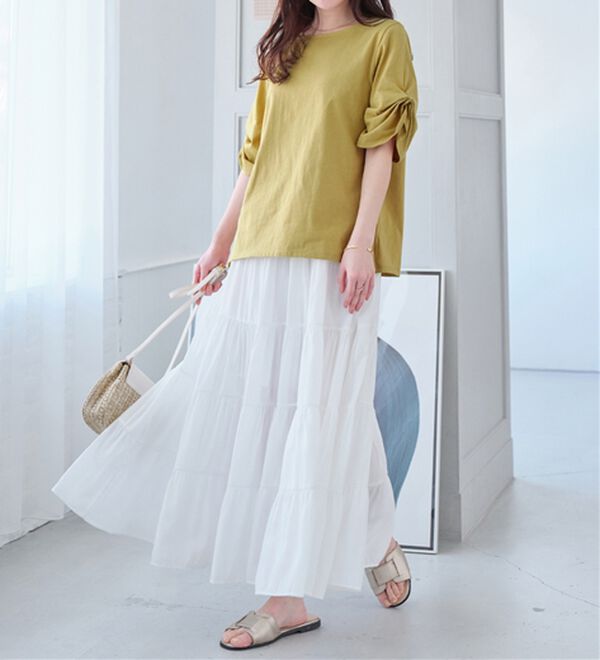 Viola e Viola（ヴィオラ エ ヴィオラ）の「綿１００％袖タックＴシャツ（Tシャツ）」｜詳細画像