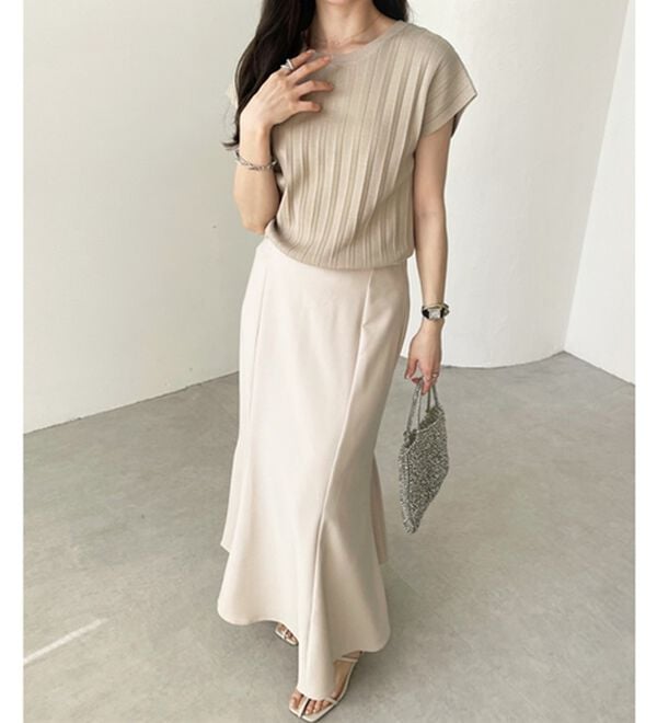 GeeRA（ジーラ）の「プリーツ編フレンチスリーブリブトップス（ニット・セーター）」｜詳細画像