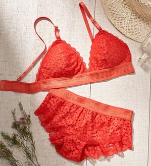 YU'NOW（ユナウ）の「フラワーレースブラレット＆ショーツセット（ブラジャー＆ショーツセット）」｜オレンジ