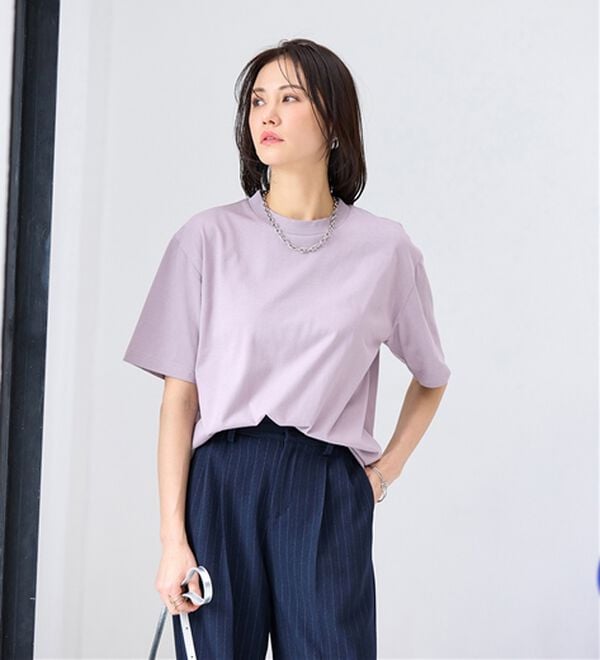 BELLUNA（ベルーナ）の「【汗ジミ対策◎】＜エアリーアイスコットン＞オーバーサイズＴシャツ【選べる袖丈】（カットソー）」｜ローズグレー