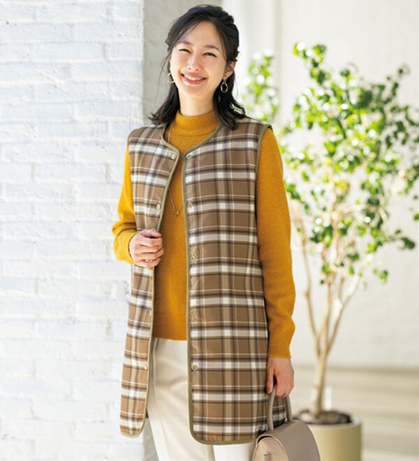 ルフラン（ルフラン）の「軽くて暖か！裏チェックリバーシブルベスト（ベスト）」｜詳細画像