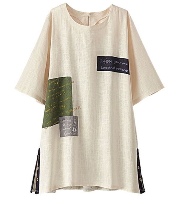 BELLUNA（ベルーナ）の「パッチワークデザイン刺しゅう使いチュニック（チュニック）」｜オフ白系