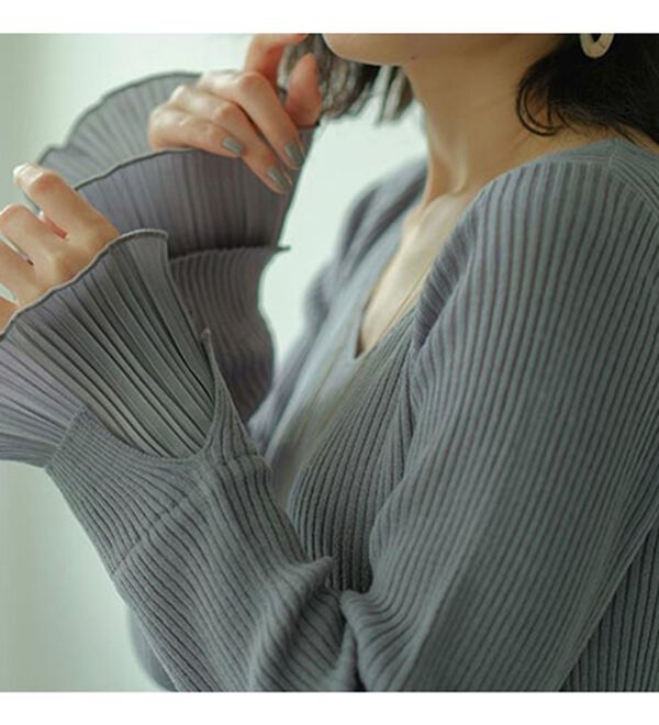 GeeRA（ジーラ）の「プリーツ付Ｖネックリブニットトップス（ニット・セーター）」｜詳細画像