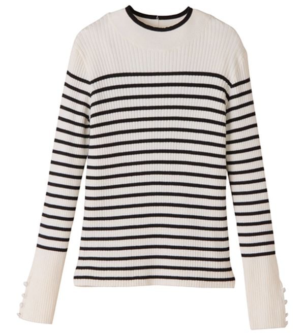 GeeRA（ジーラ）の「配色デザインくるみボタン付リブニット（ニット・セーター）」｜詳細画像