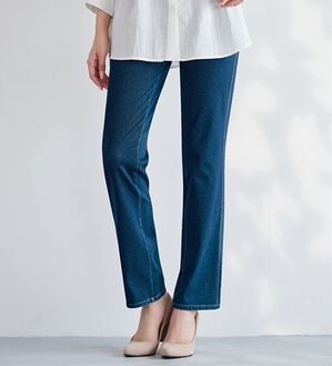 BELLUNA（ベルーナ）の「【選べる裏側】ぐん伸びニットデニムパンツ（フルレングスパンツ）」｜インディゴ