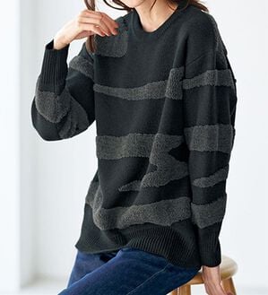 BELLUNA（ベルーナ）の「ゆるっと感が可愛い波柄ジャカードセーター（ニット・セーター）」｜黒系