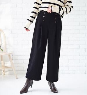 BELLUNA（ベルーナ）の「サラもち！快適ビンテージ調素材ワイドパンツ（ワイドパンツ・ガウチョ）」｜黒