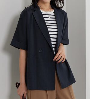 BELLUNA（ベルーナ）の「麻調素材ダブルテーラードジャケット（テーラードジャケット）」｜ネイビー