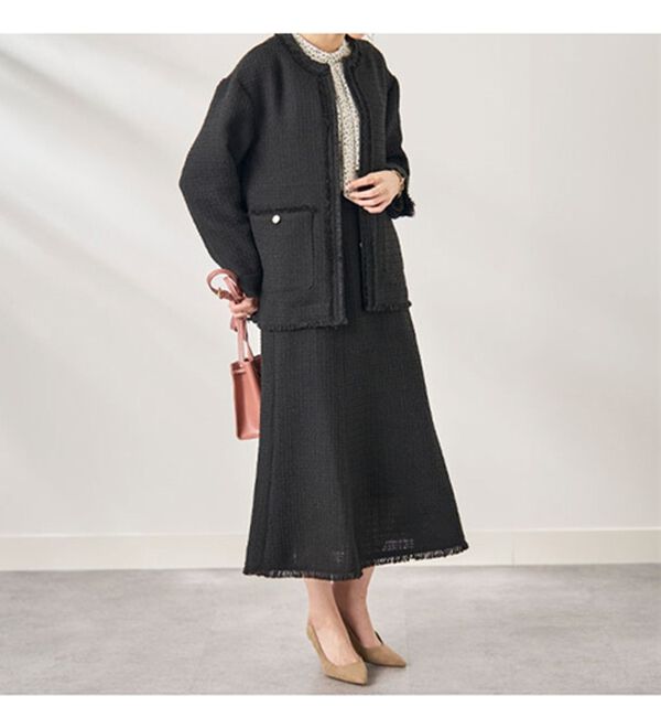 BELLUNA（ベルーナ）の「ツイード調素材フリンジ使いセットアップ（スカートスーツ）」｜詳細画像