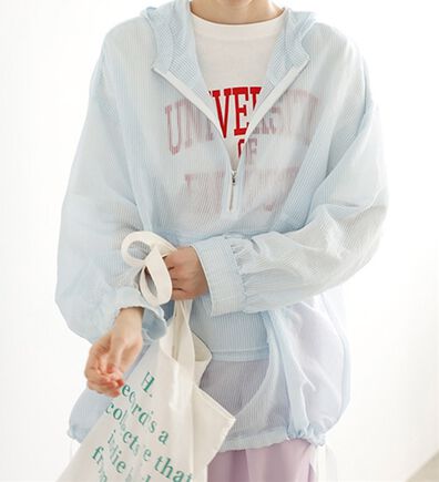 GeeRA（ジーラ）の「シアー素材ストライプアノラックパーカー（パーカー）」