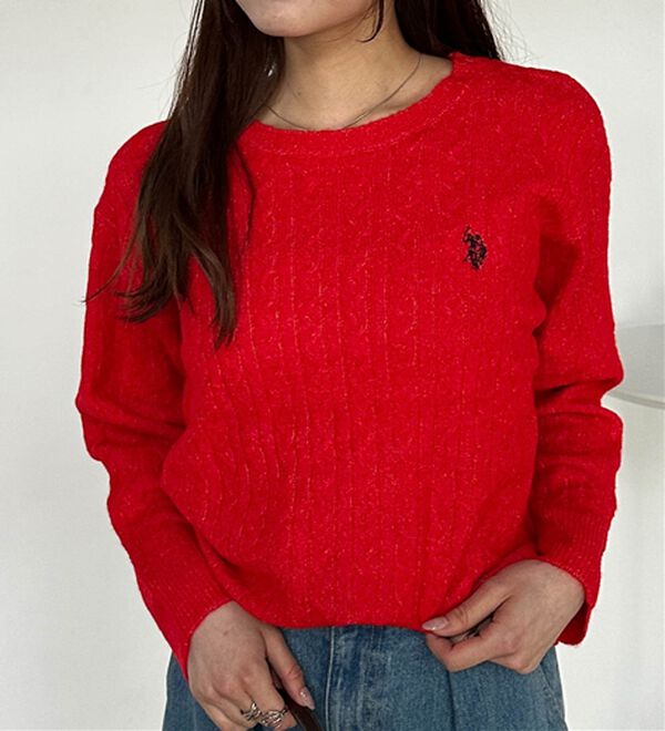 RANAN（ラナン）の「＜U.S.POLO ASSN.ユーエスポロアッスン＞ ワンポイントケーブルニット（ニット・セーター）」｜レッド