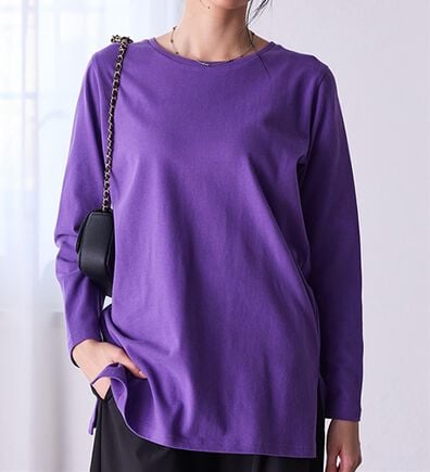 RANAN（ラナン）の「＜ＢＣ＞綿１００％×吸湿発熱！あったか裾スリットロングプルオーバー（カットソー）」