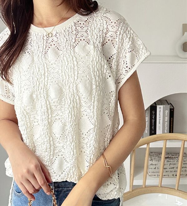 GeeRA（ジーラ）の「総レースフレンチスリーブＴシャツ（カットソー）」｜詳細画像