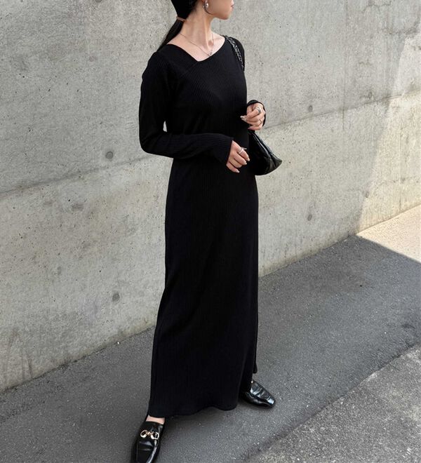 RANAN（ラナン）の「アシメネックリブワンピース（ロングワンピース）」｜詳細画像