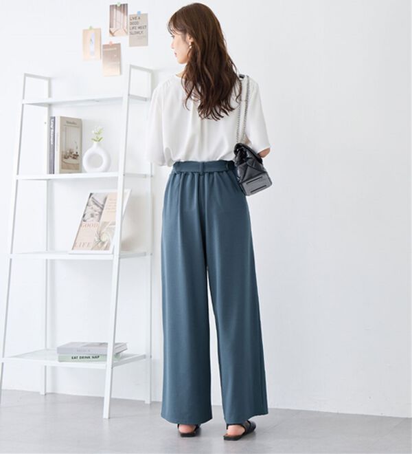 alotta（アロッタ）の「【４つの機能付】ひんやり共布リボン付ワイドパンツ（ワイドパンツ・ガウチョ）」｜詳細画像