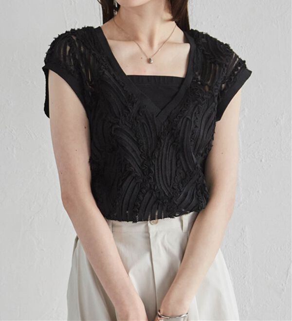 RANAN（ラナン）の「【前後２ＷＡＹ】シアー刺しゅうベスト（ベスト）」｜詳細画像