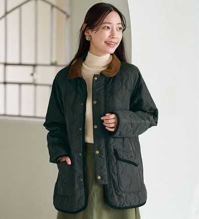 BELLUNA（ベルーナ）の「＜＆ｃｏｃｏｃｈｉ＞配色コーデュロイ衿中わたキルトコート（ハーフコート）」