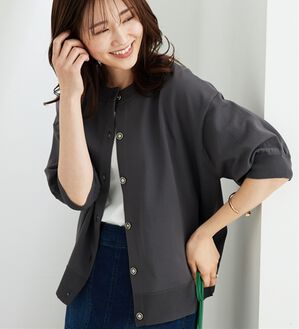 BELLUNA（ベルーナ）の「【快適Ｌａｂ．】洗える！軽い！５分袖ニットカーディガン（ニットカーディガン）」｜チャコール