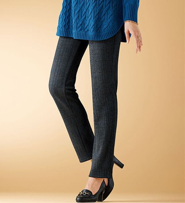 BELLUNA（ベルーナ）の「ポカポカすっきり！静電防止付裏ファーパンツ（フルレングスパンツ）」｜チャコール系チェック