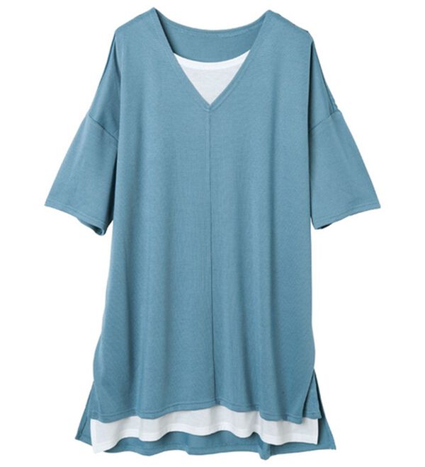 RANAN（ラナン）の「レイヤード風ニットソー半袖チュニック（チュニック）」｜詳細画像