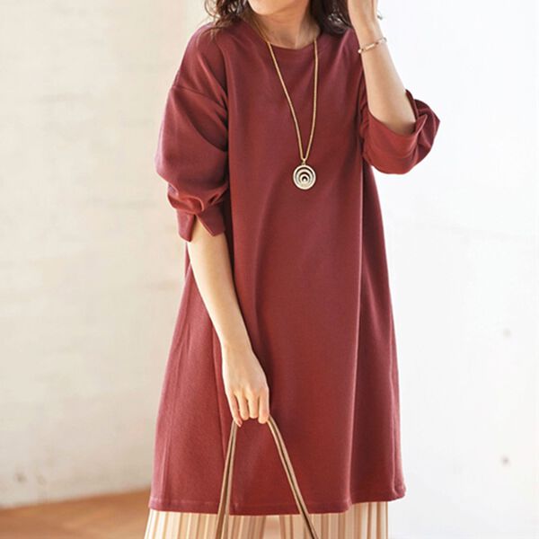 BELLUNA（ベルーナ）の「ジャカード素材切替デザインチュニック（チュニック）」｜ダークレッド