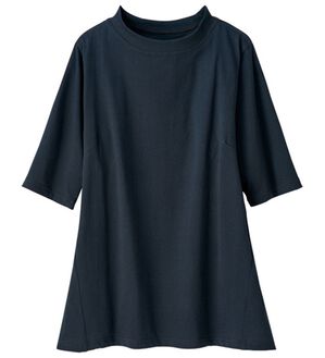 LAVIENNE（ラヴィエンヌ）の「綿１００％サイド切替スタンド衿Ｔシャツ（カットソー）」｜ブラック