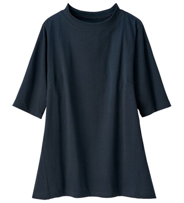 LAVIENNE（ラヴィエンヌ）の「綿１００％サイド切替スタンド衿Ｔシャツ（カットソー）」｜ブラック