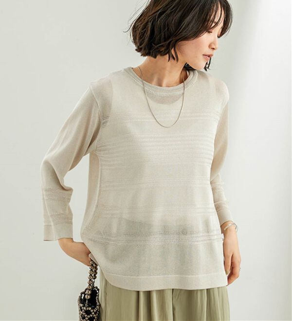 BELLUNA（ベルーナ）の「シャリ感！ボーダー編地ニットプルオーバー（ニット・セーター）」｜詳細画像