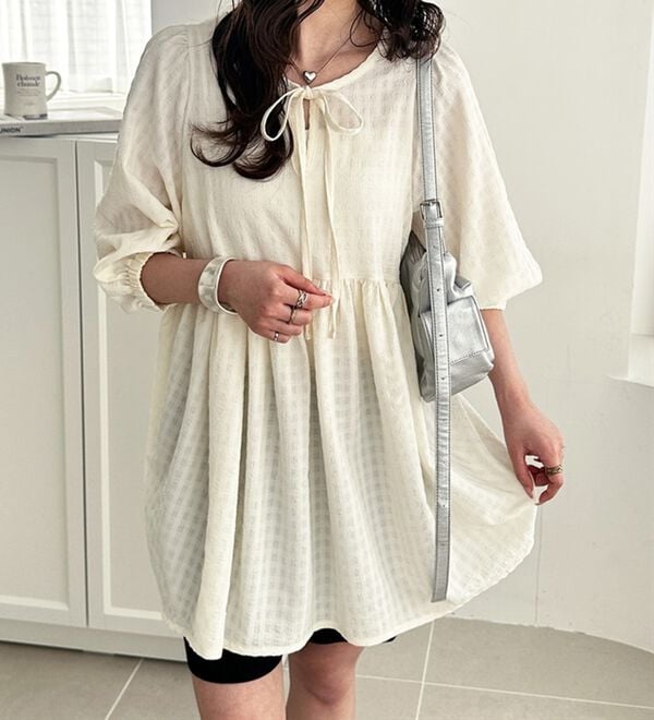 GeeRA（ジーラ）の「前後２ＷＡＹチェックペプラムチュニック（チュニック）」｜詳細画像