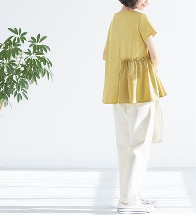 Viola e Viola（ヴィオラ エ ヴィオラ）の「アシメ異素材使いギャザーＴシャツ（カットソー）」