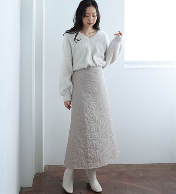 A HAPPY MARILYN（アハッピーマリリン）の「【Ｌ～６Ｌ】花柄キルトＡラインスカート（ロングスカート）」｜詳細画像