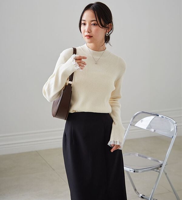 RANAN（ラナン）の「【春色追加】シアーフリル袖ハイネックリブニット（ニット・セーター）」｜詳細画像