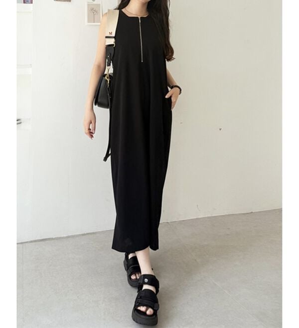 GeeRA（ジーラ）の「ハーフジップキャミワンピース（カットソーワンピース）」｜詳細画像