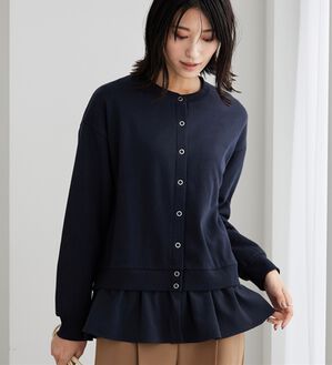 BELLUNA（ベルーナ）の「裏起毛素材ドッキングカーディガン（その他カーディガン）」｜ネイビー