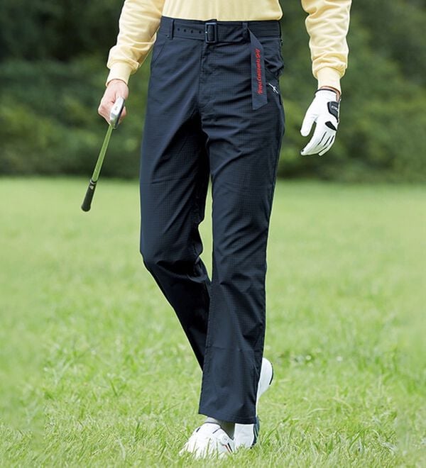 トランスコンチネンツ＞ベルト付き千鳥柄ゴルフパンツ