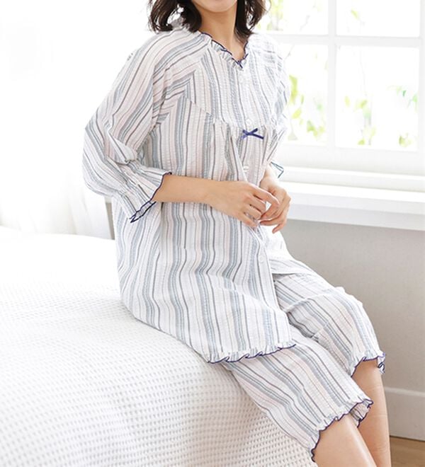 LAVIENNE（ラヴィエンヌ）の「サラッと涼感、綿１００％サッカーパジャマ（パジャマ・ルームウェア）」｜詳細画像