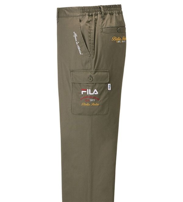 「＜フィラ＞裏フリース暖かカーゴパンツ（メンズフルレングスパンツ）」｜カーキ